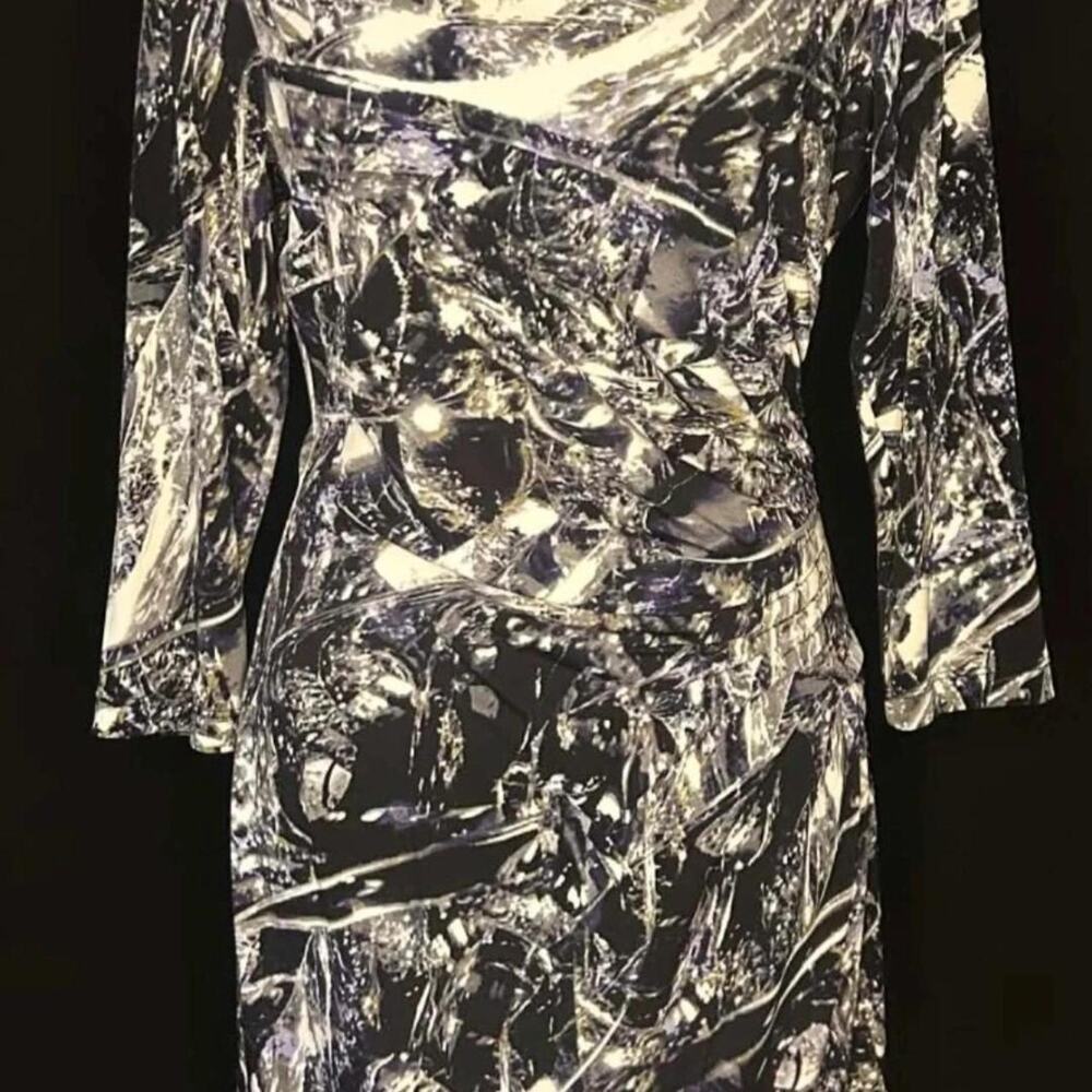 Calvin Klein Marbled Abstract Print Stretch Sheath Dress Size 8 – 3/4 Sleeve